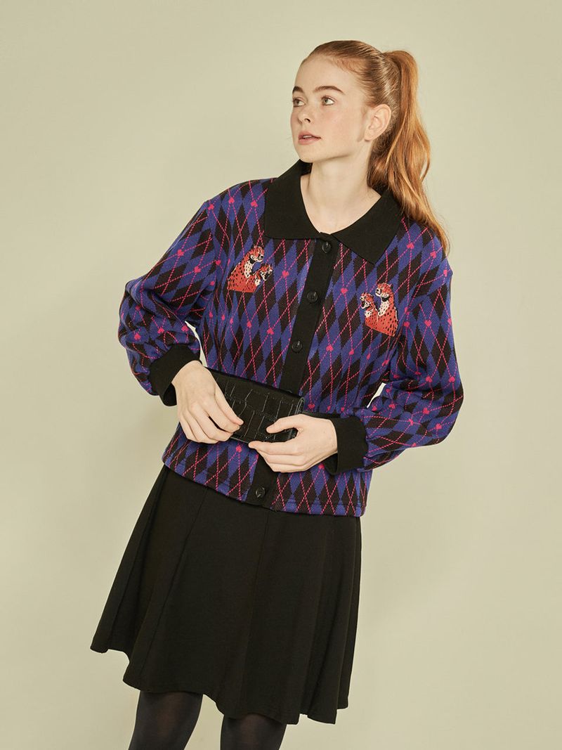 FABERFINGER（フェーバーフィンガー）の「Cheetah Embroidered Cardigan (Blue)（）」