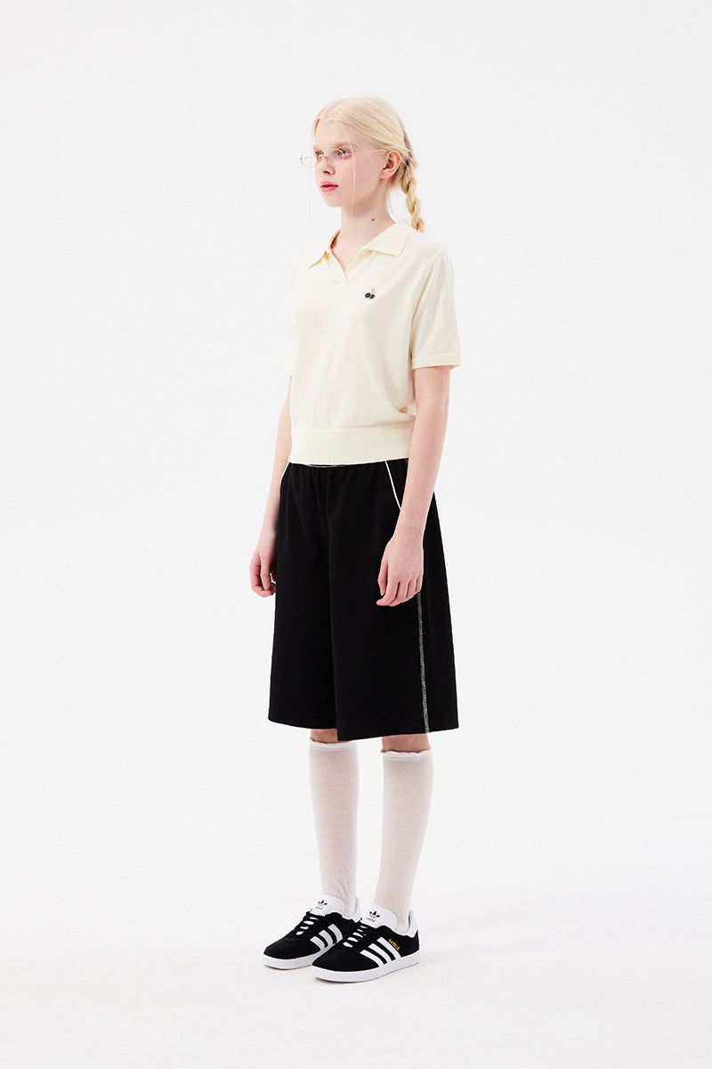 DOODLE CHERRY HALF LENGTH BANDING PANTS [BLACK]