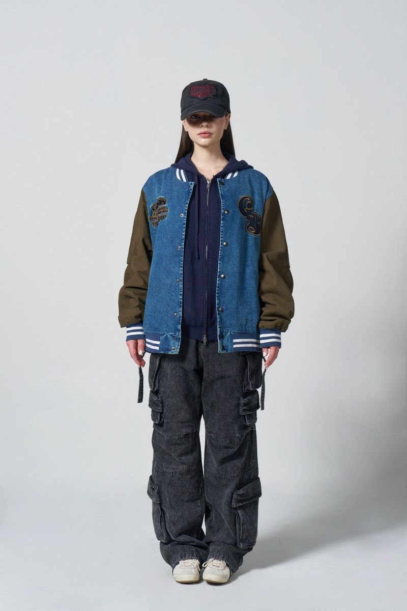 Overpatch Denim Varsity Jacket - KHAKI