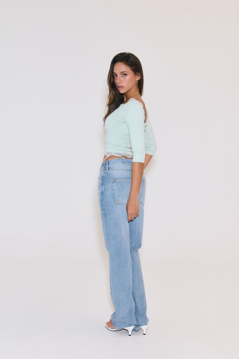 Sweetie Lace Trim 3/4 Sleeve Tee (Cream Mint)