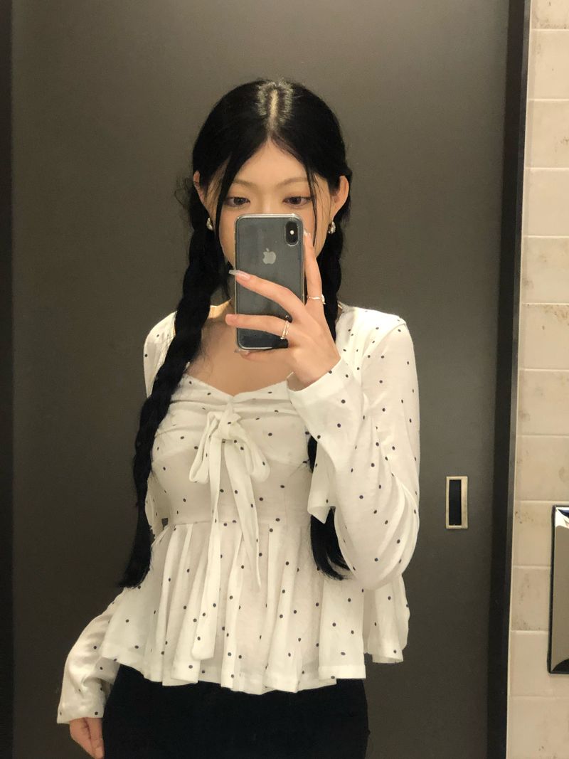 Dot Ribbon Top & Cardigan