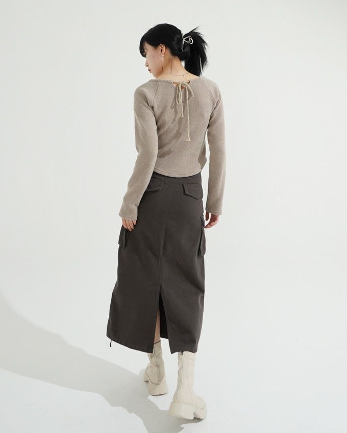 3 Hole String Neckline Ribbed Top