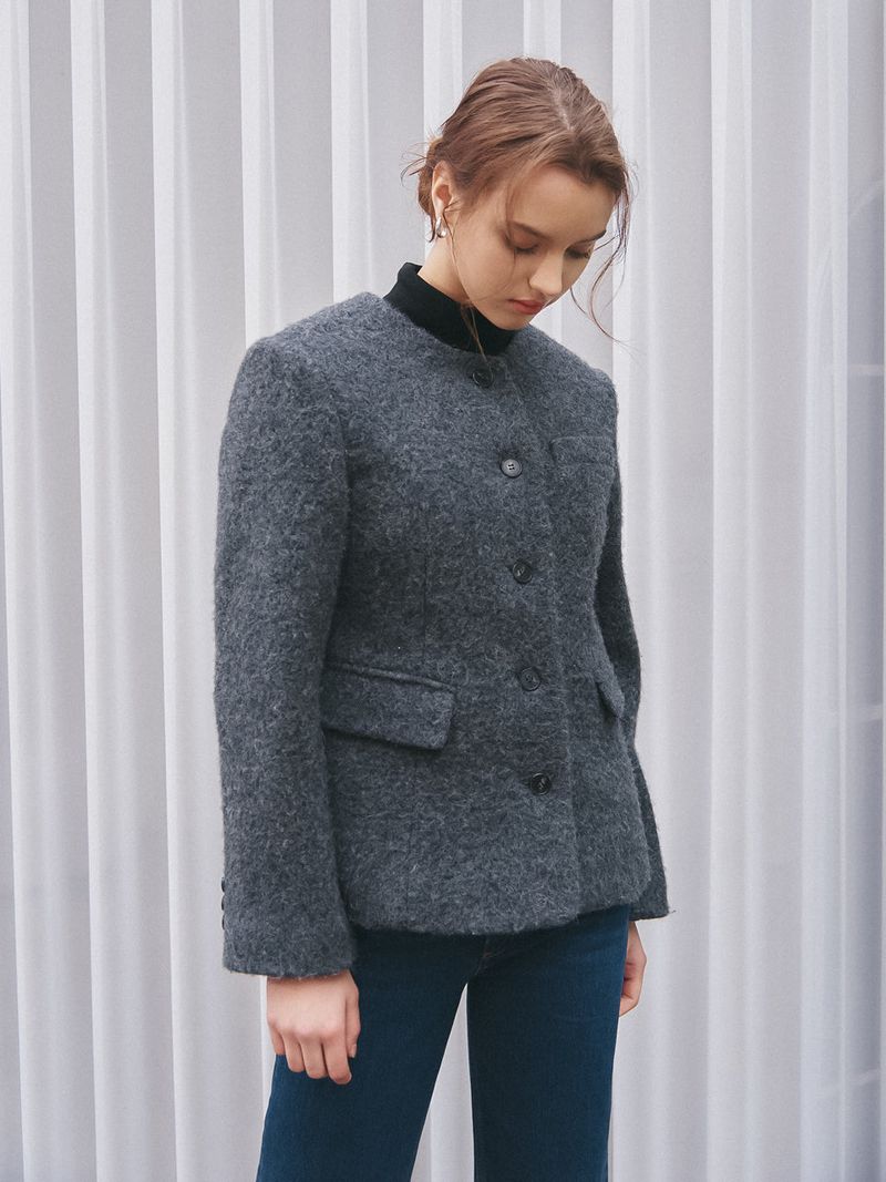 HAIRY WOOL MUFFLER COAT_CHARCOAL