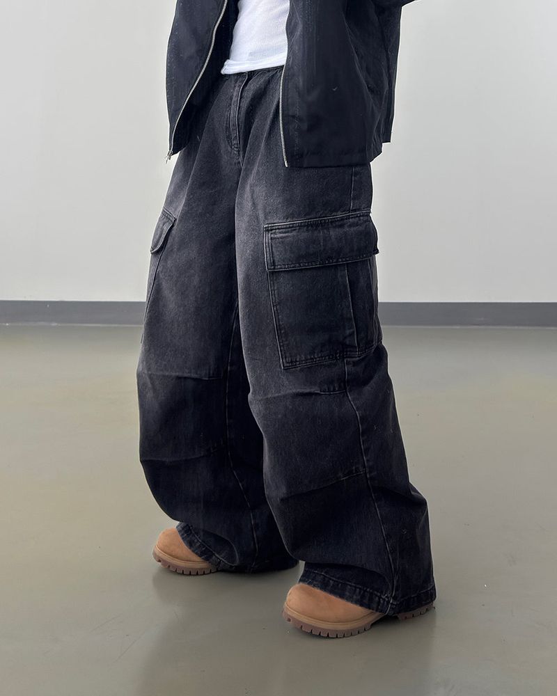Bare Washed Wide Cargo Denim