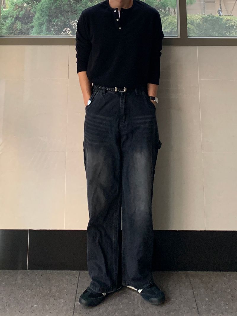 Double Layered Henry Neck Long Sleeve T-Shirt