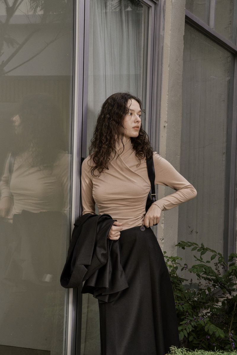 DRAPE JERSEY TOP_BEIGE