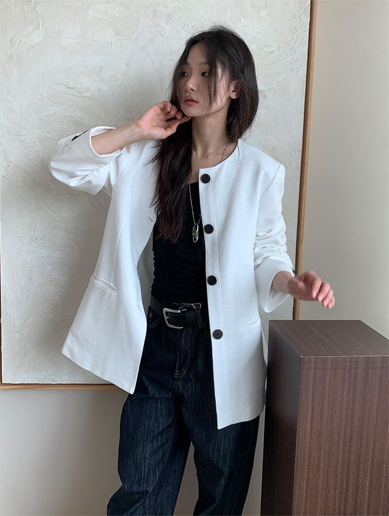 NON COLLAR LINEN JACKET (2C)