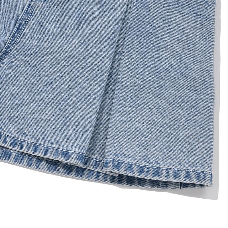 FLARE SHORT DENIM PANTS [BLUE]