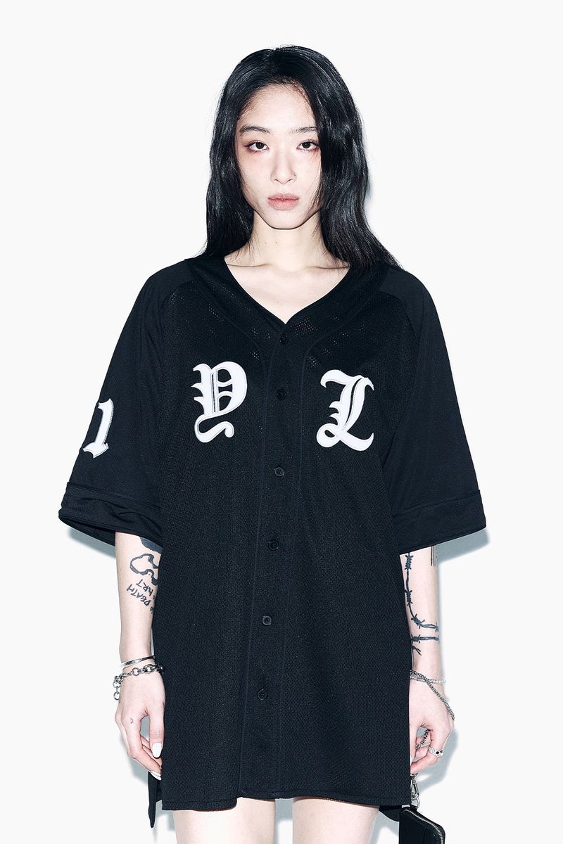 YEEL（ワイイーイーエル）の「CUBIC APPLIQUE MESH BASEBALL JACKET BLACK（Jackets/Outerwear）」