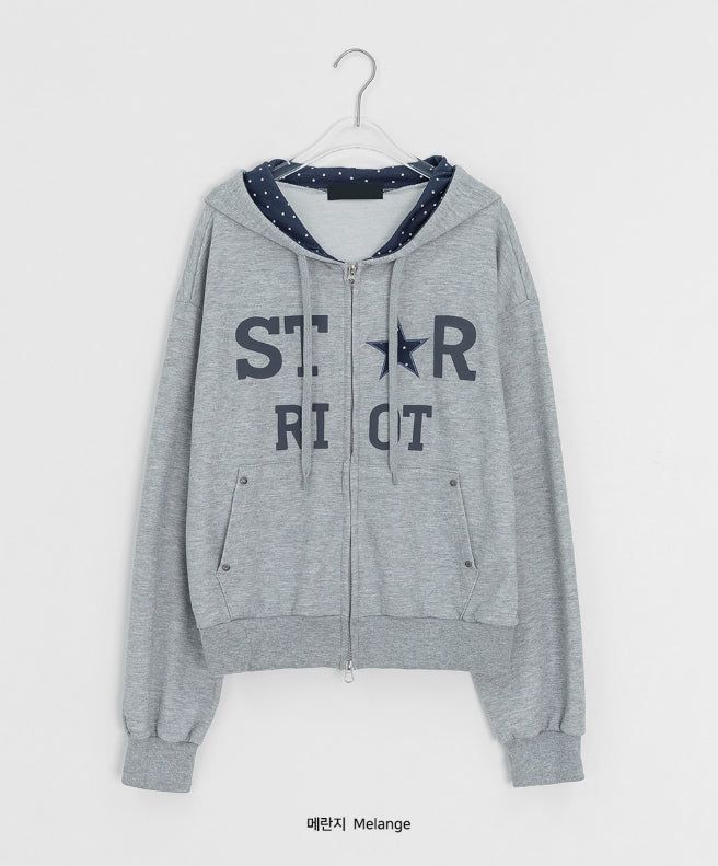 Femme Star Printing Hood Zip-Up