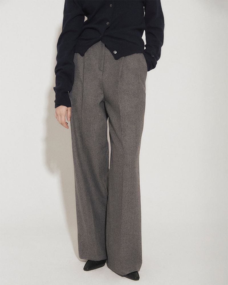 WOOL DOUBLE PLEATED SLACKS [GRAY]
