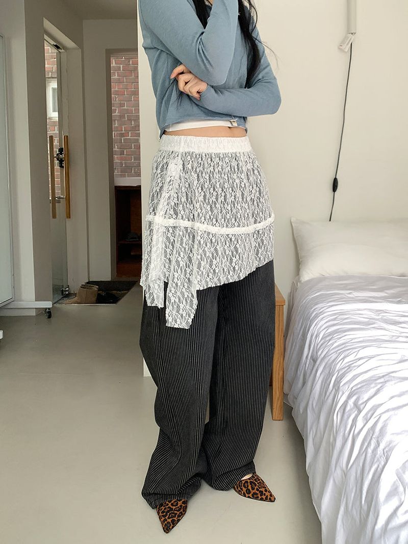LACE UNBAL LAYERED SKIRT (2C)