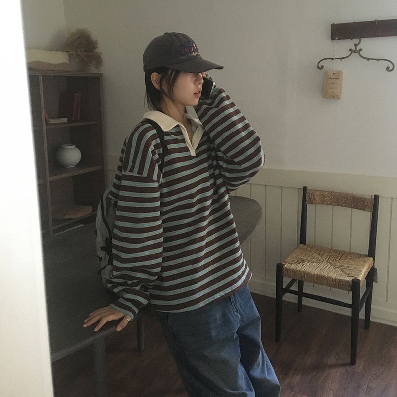 Mato Napping Stripe PK collar Sweatshirt