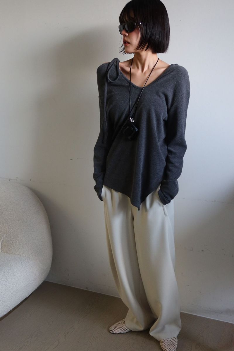 SLIT OFF TOP_MELANGE GRAY