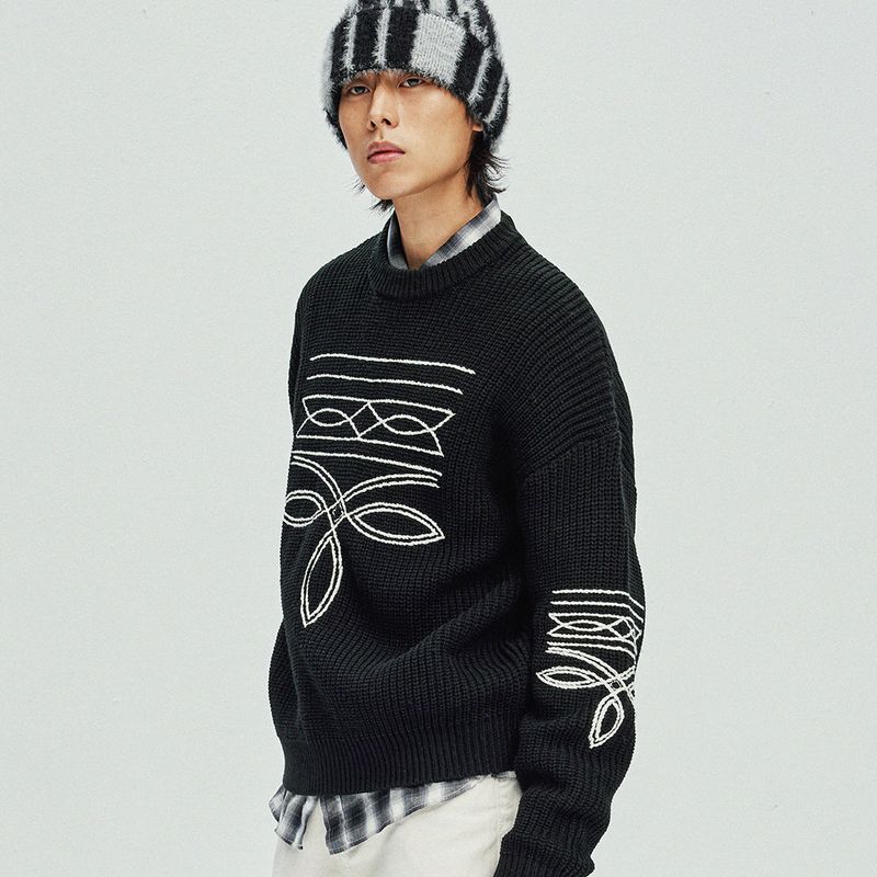 western stitch sweater black