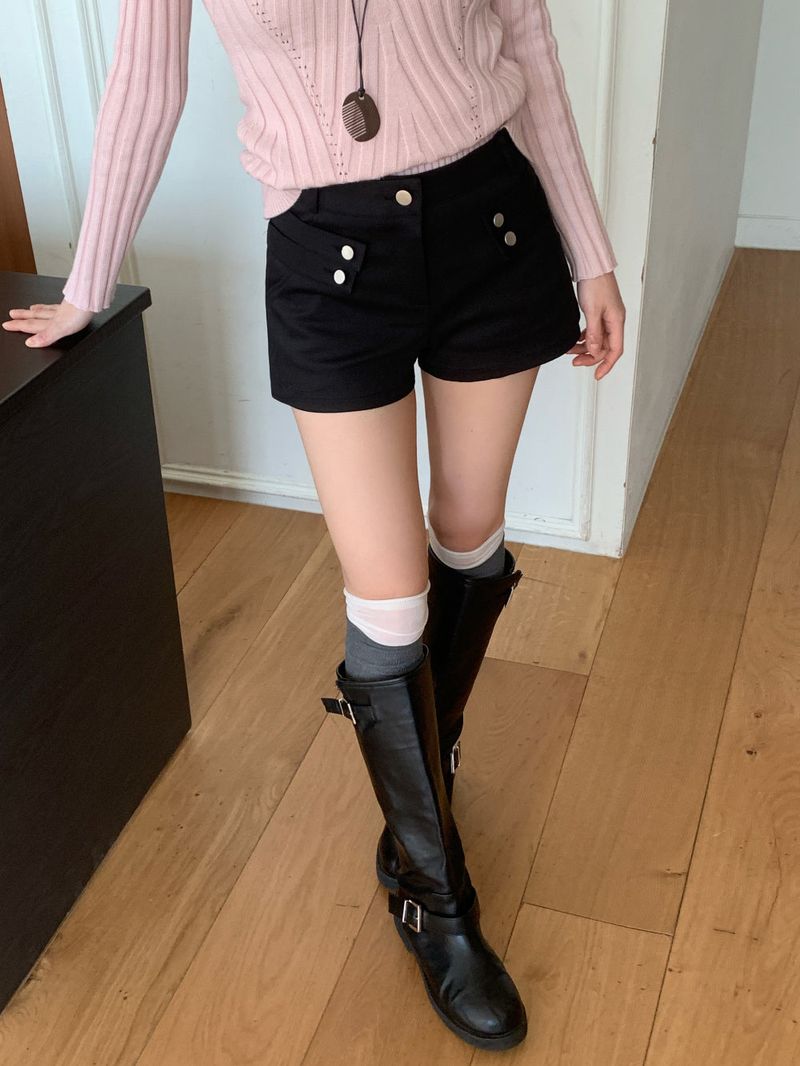 Modern Two Belt Button Bijou Short Pants