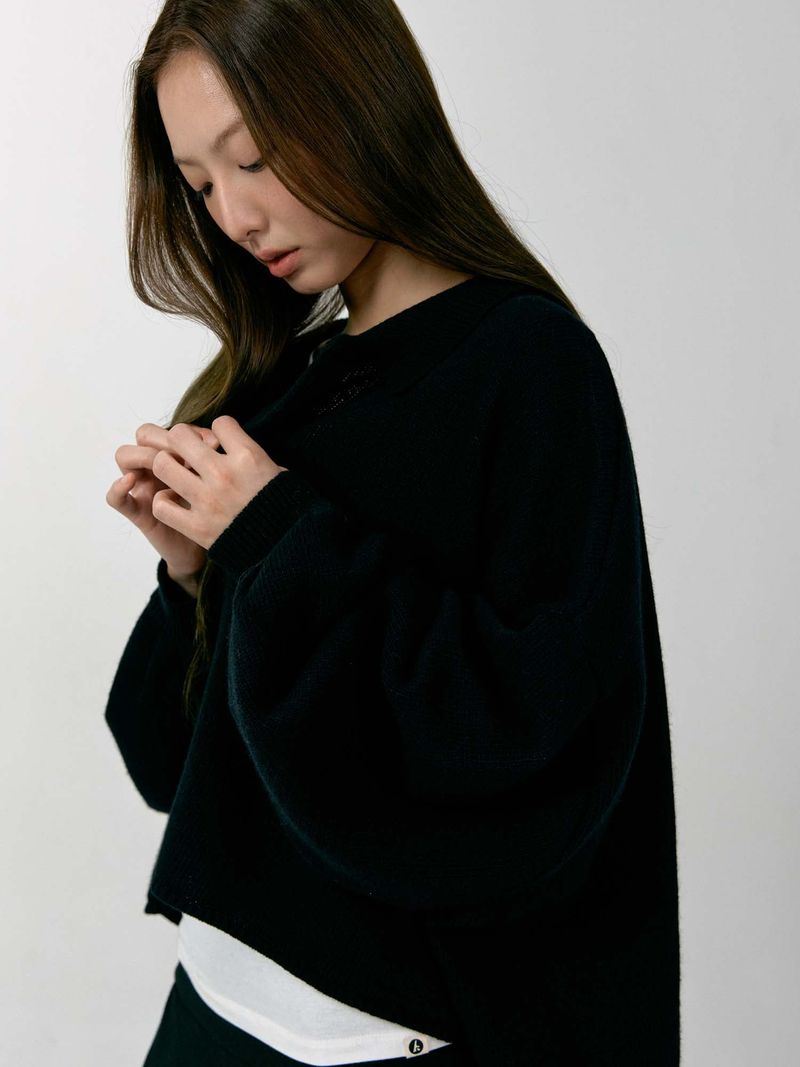 Soft Collar Cropped Knit (Black)