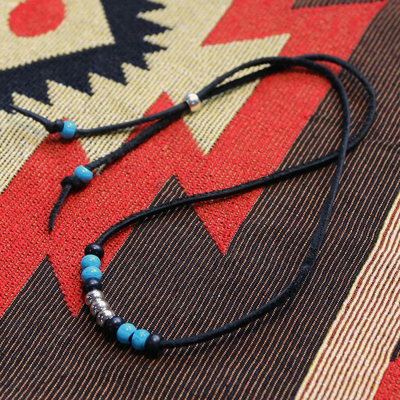 leather & turquoise beads necklace black