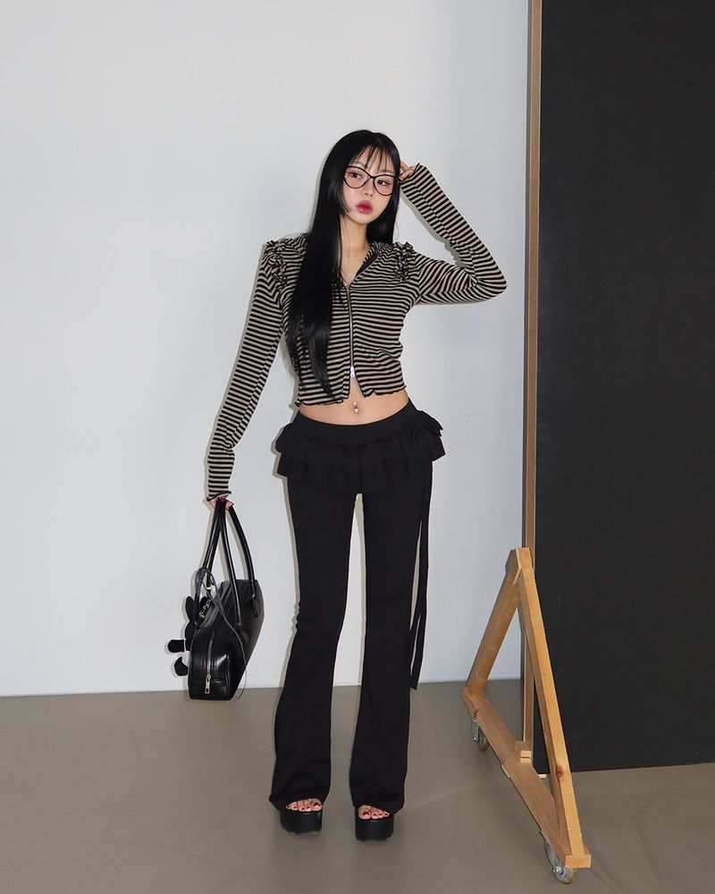cancan frill layered bootcut pants
