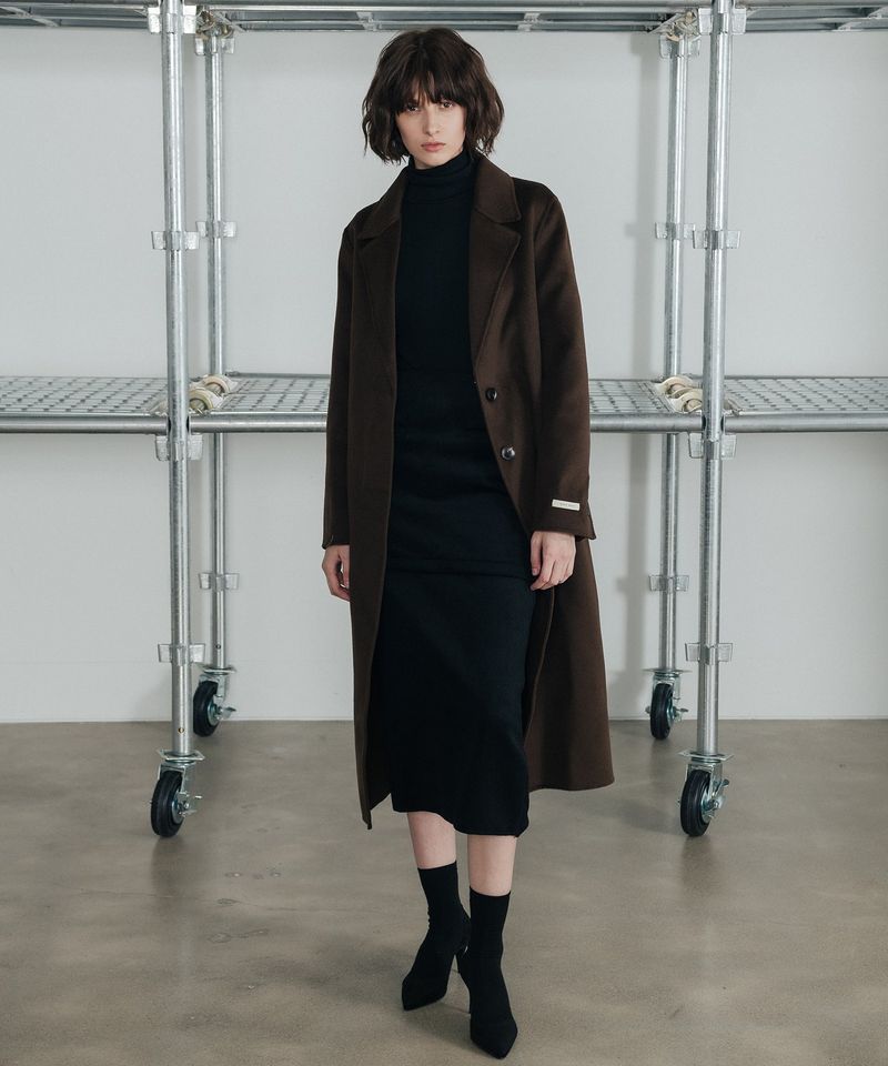 Hidden button overfit wool handmade coat_brown