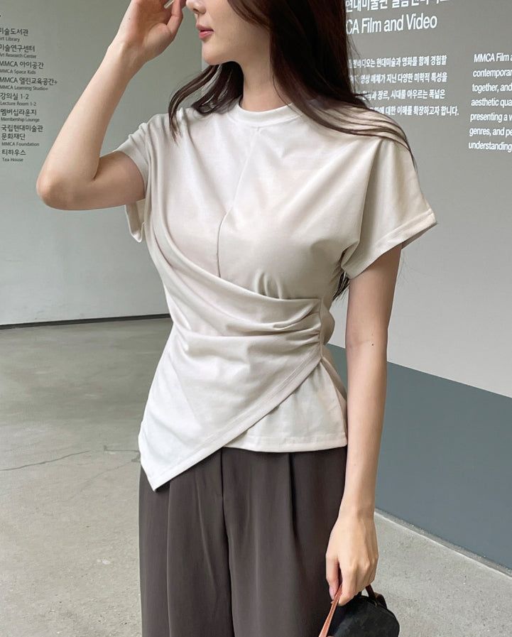 iam mari（アイアム マリ）の「Chable Shirring Wrap Span Short Sleeve T-Shirt（Tops）」