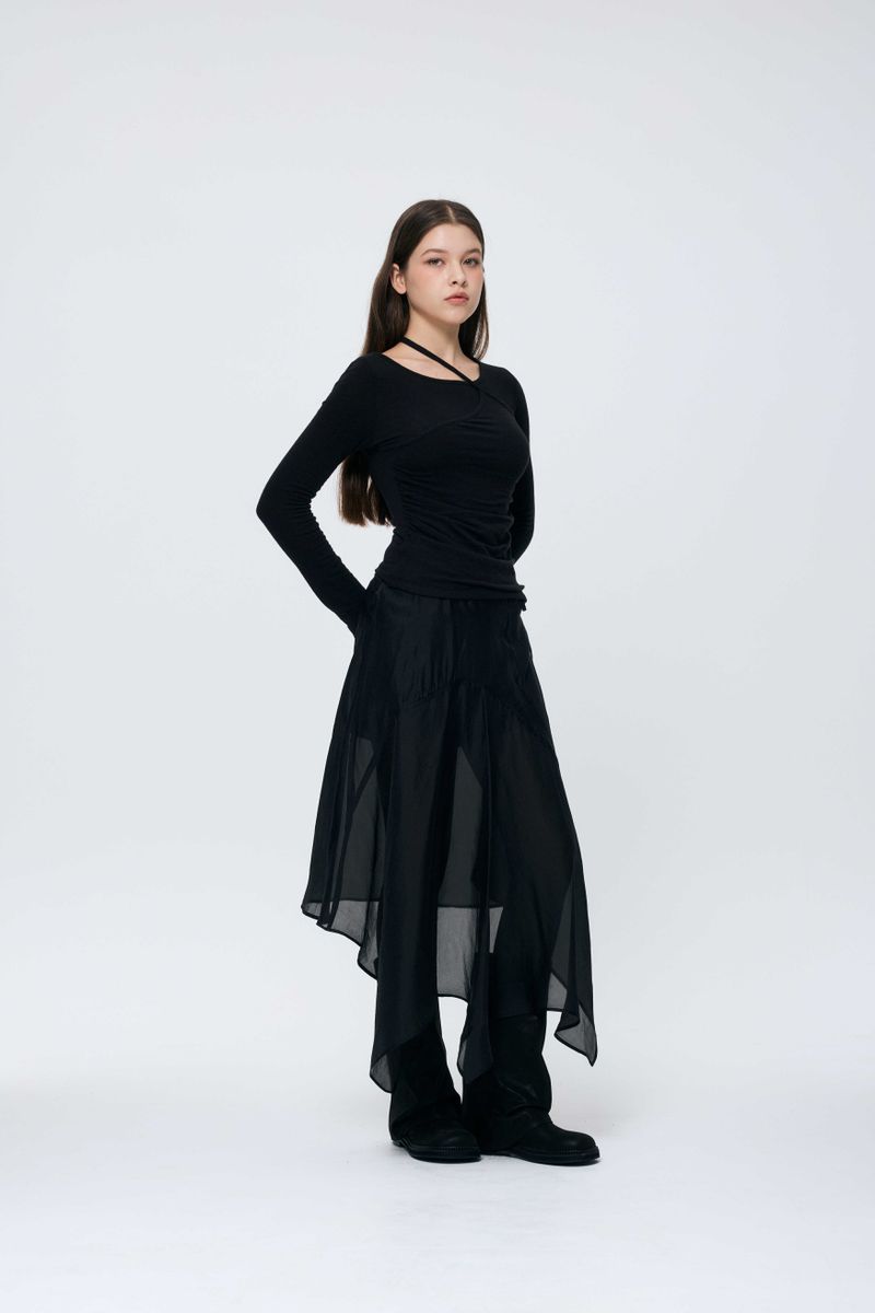 ELAN LINE WRAP SKIRT / BLACK