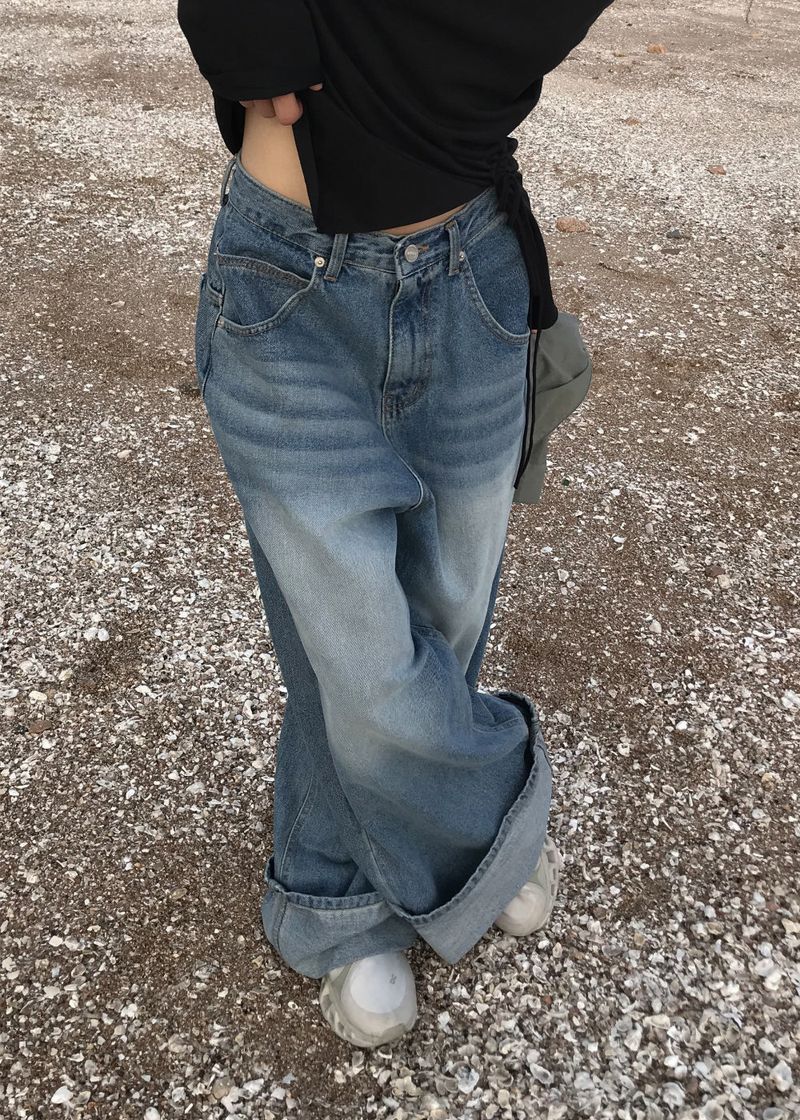  CUFFED WIDE DENIM PANTS