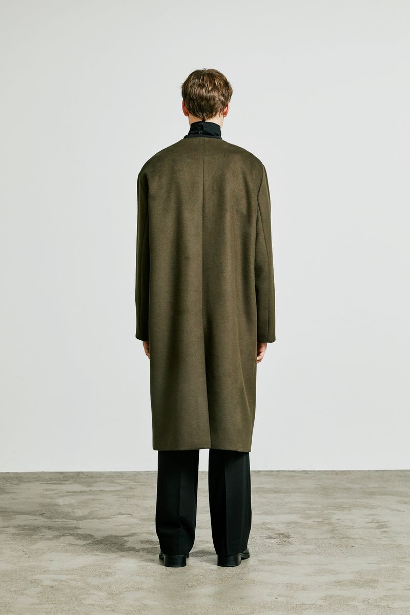 collarless front cover coat khaki