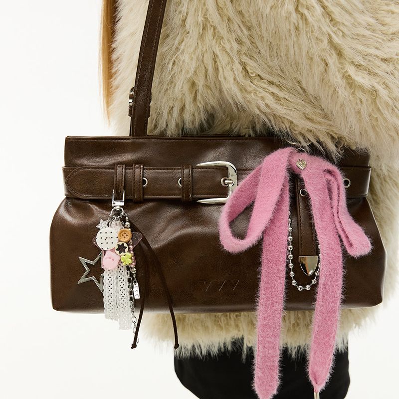 Buckle Strap Tote Shoulder Bag _ Brown
