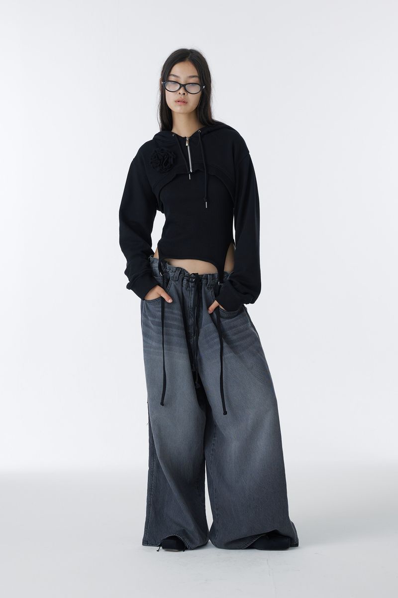 CORSAJE CROP ZIP-UP HOODIE (BLACK)