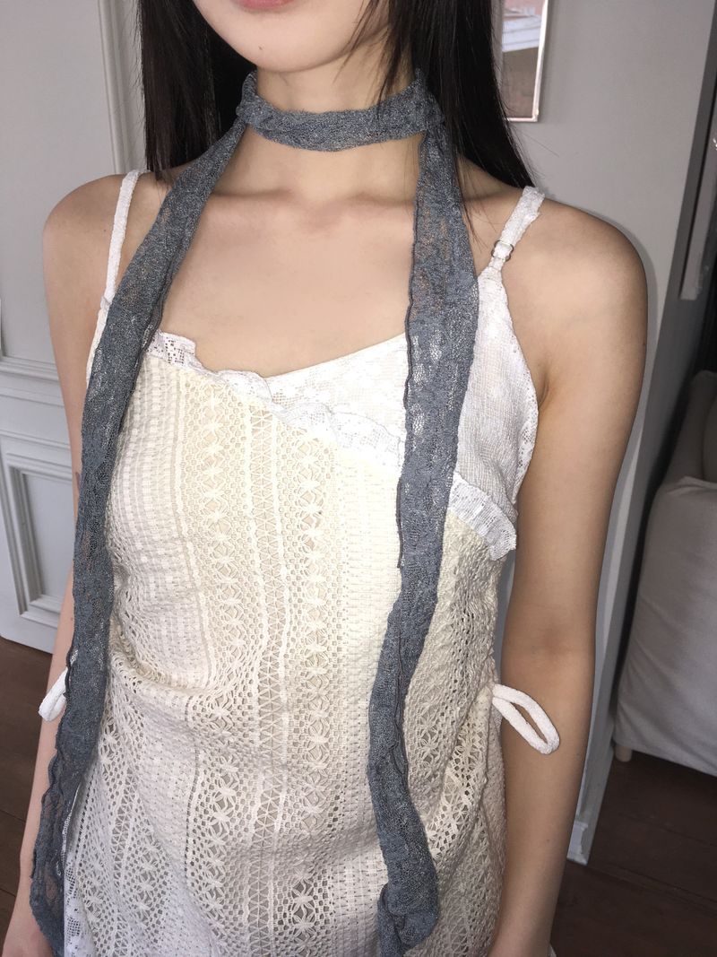 Neuron string lace color layered mini dress