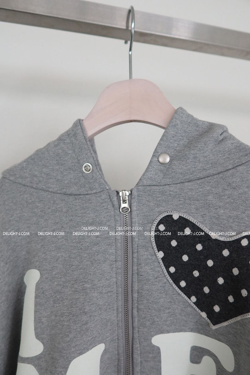 Heart patch oversized-fit hooded zip-up