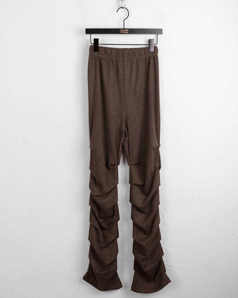 Felson ribbed layered pleated shirring slim long pants