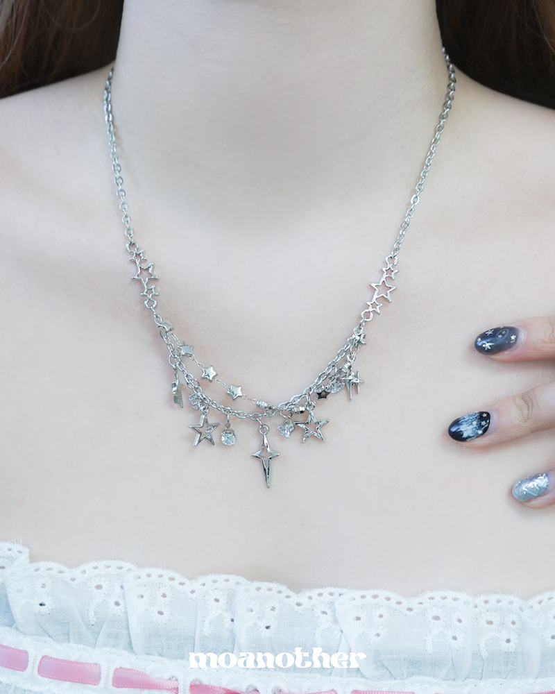 [IVE Rey, ITZY Chaeryeong Pick!](S.Steel) Star Flash Layered Necklace