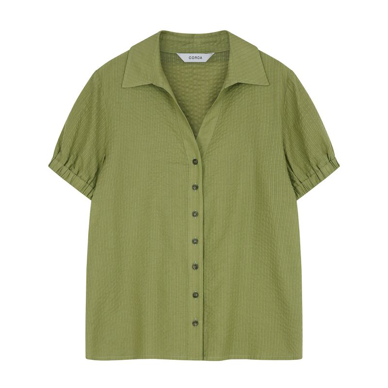 V neck Banding Blouse Green