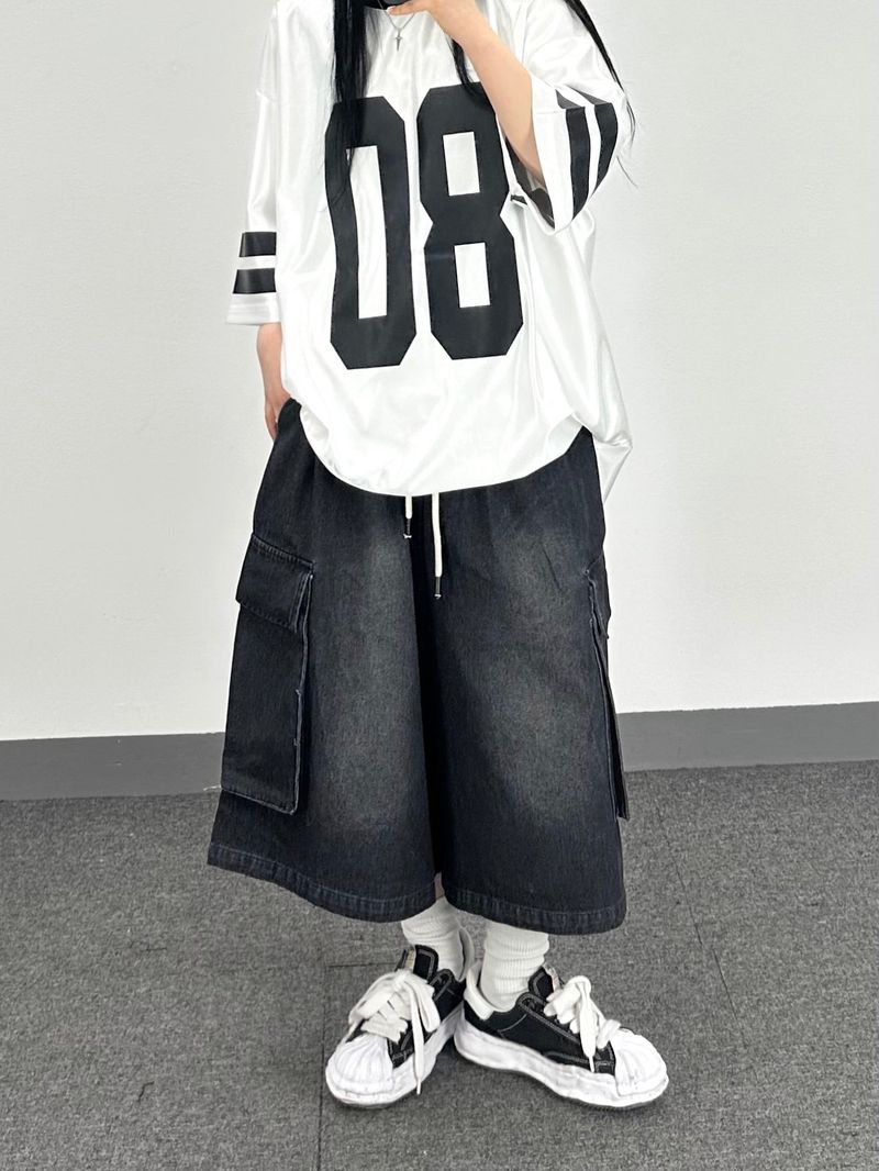 track denim cargo shorts