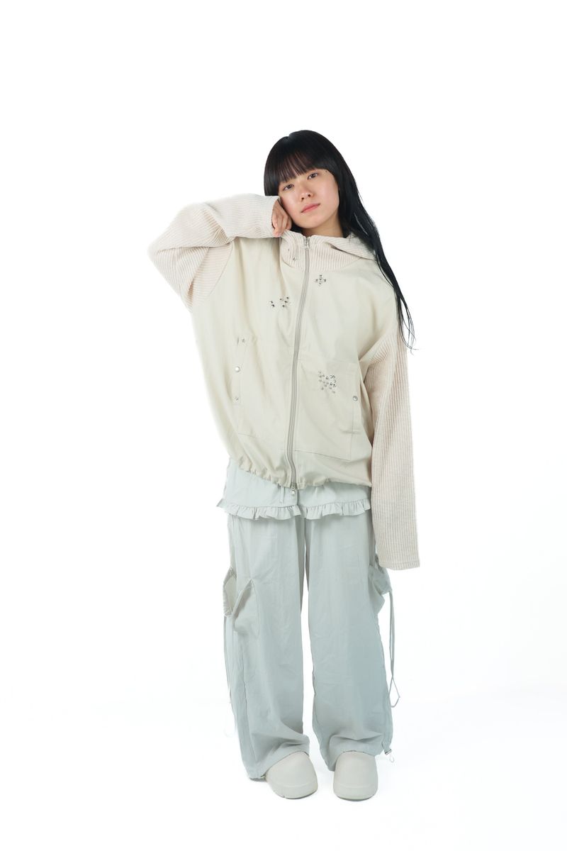 studs nylon knitzip hoodie(white)