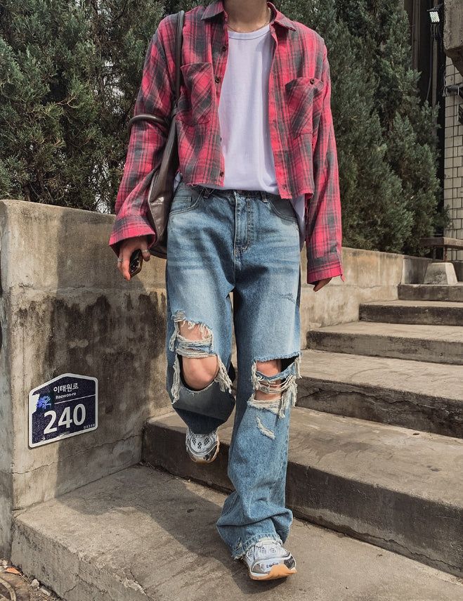 Bohemian Damage Wide Denim Pants