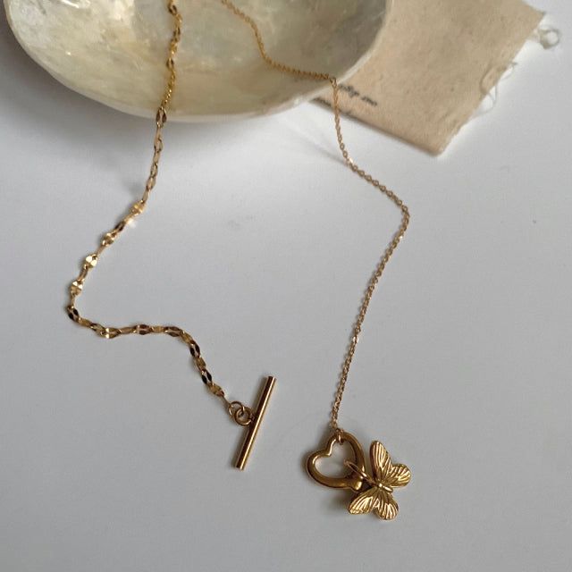 nna Heart Butterfly Toggle Bar Unique Necklace