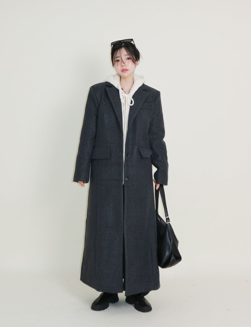 Stutch Solid Wool Long Coat (Lining Fleece-lined)
