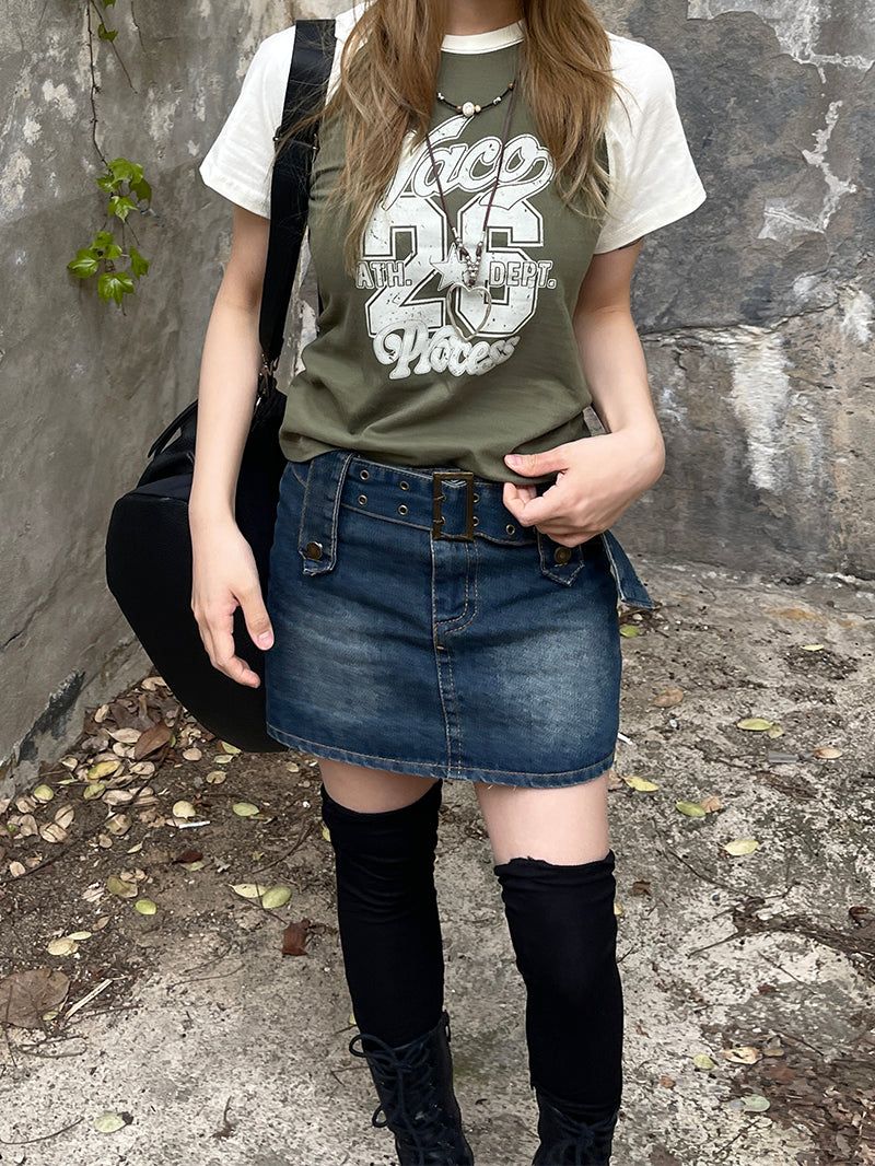 Vintage number printed raglan T-shirt