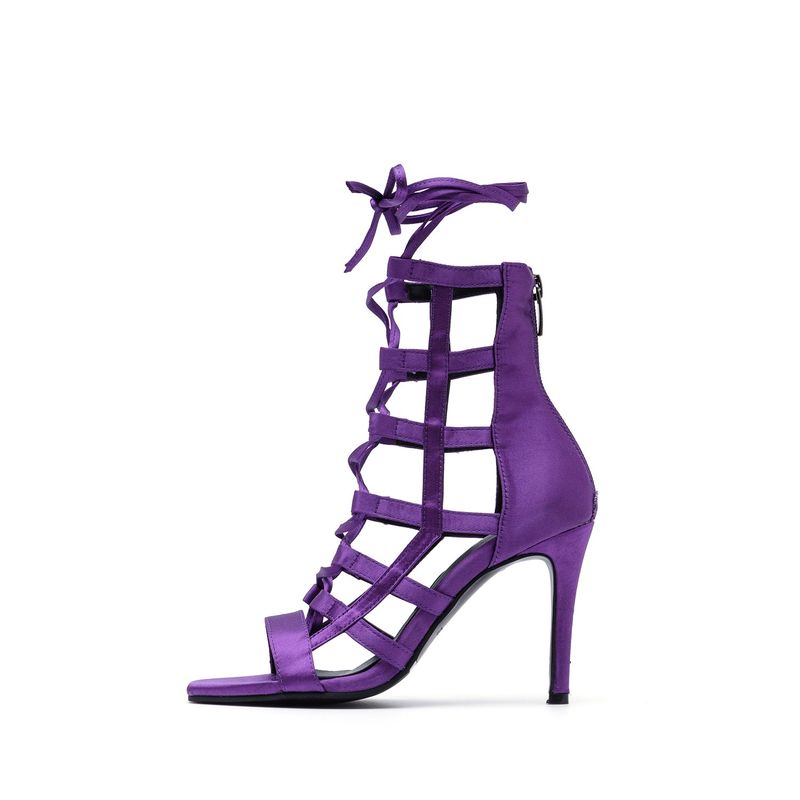 SSIMEEZ（シミズ）の「サテンストラッピーサンダルヒール (Purple)（シューズ）」