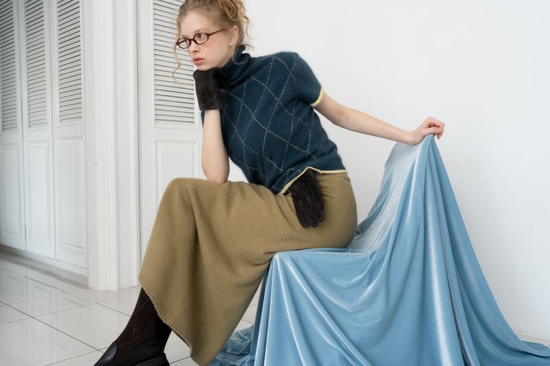 Raccoon knit skirt_olive