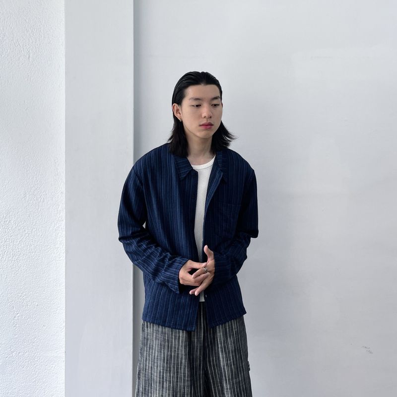 Crinkled Textured Long-Sleeve Shirt