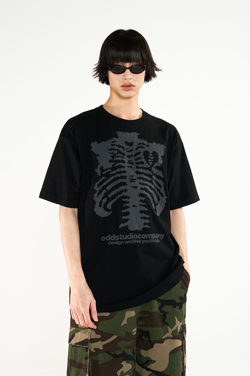 Skull Pixel Graphic Oversized Fit T-shirt