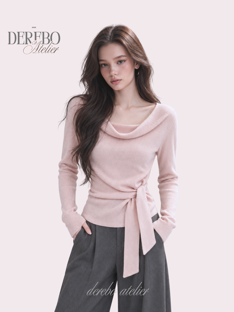 dereborujo（ドレボルゾー）の「Flow Pink Shirring Wrap Knit Top（Tops）」