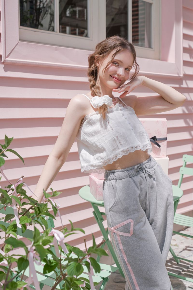 [SS ver] SWEET RIBBON SWEAT PANTS - GRAY/PINK