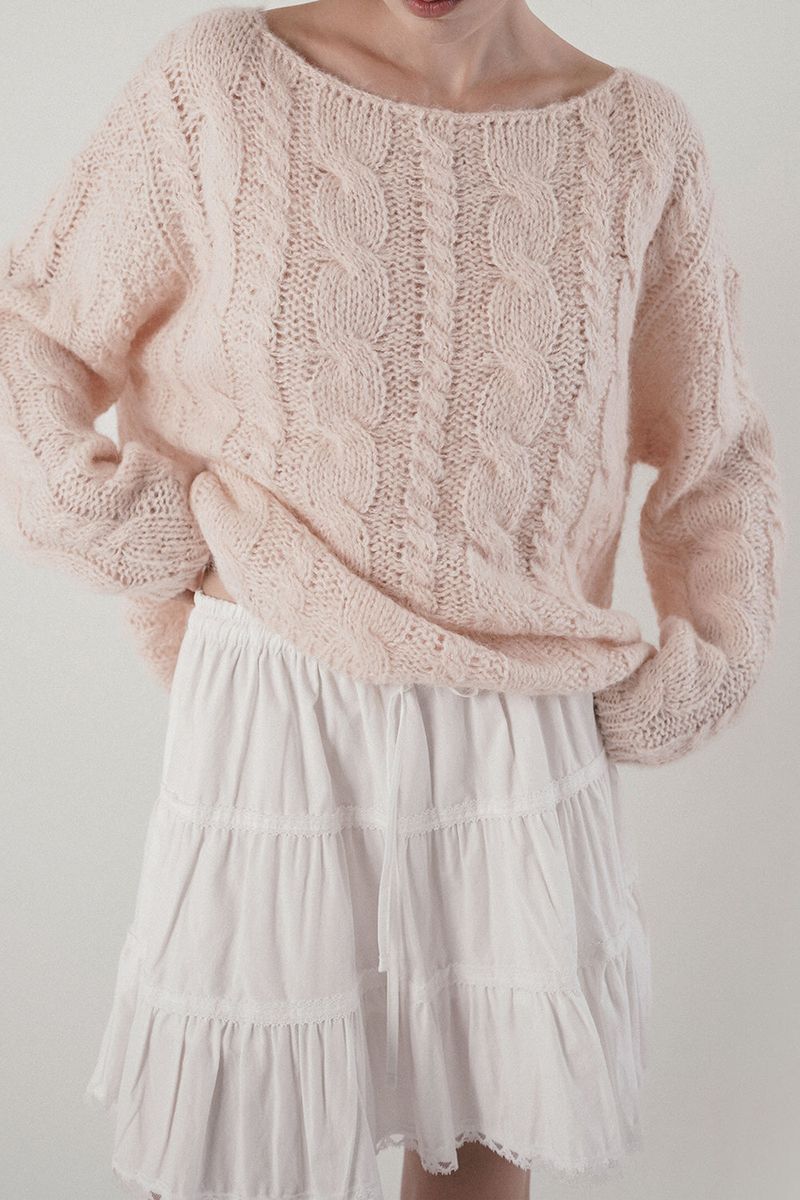 Cinnamon cable knit_baby pink