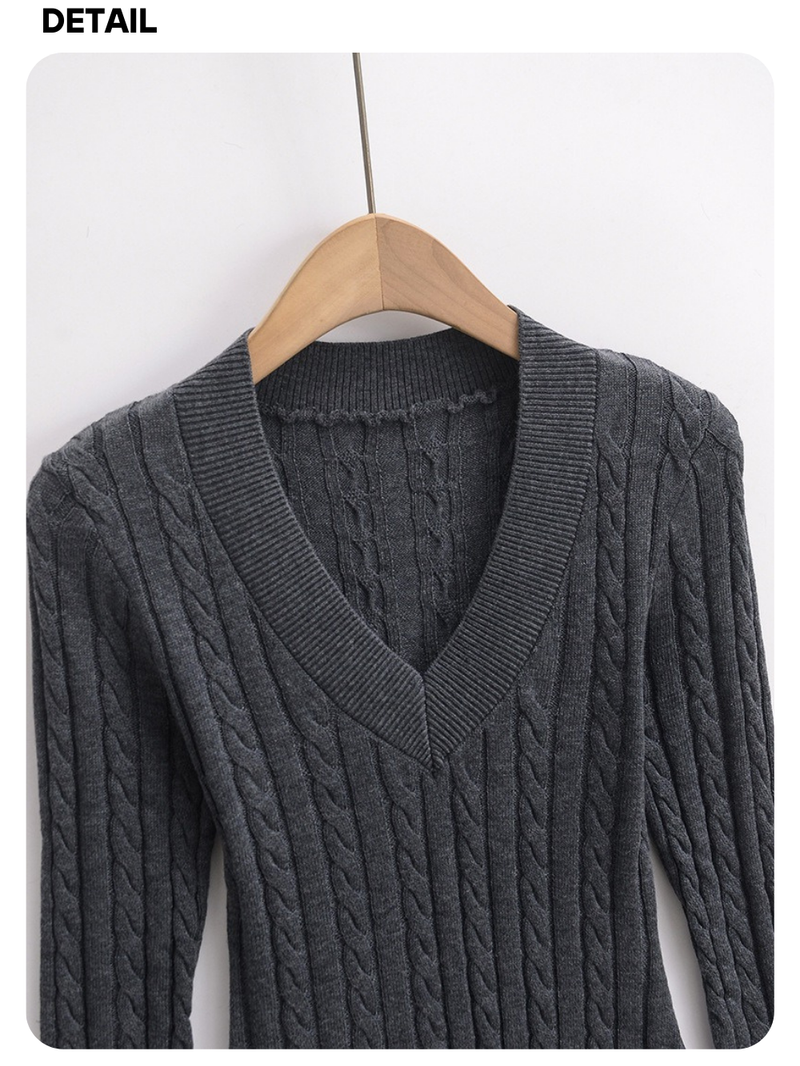 College V-neck wool twisted knitwear