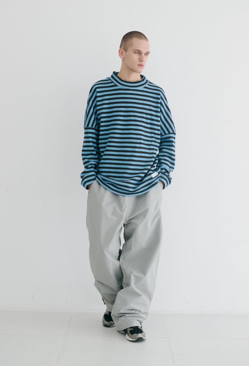 BSR2223FWPO027 STRIPE HIGH NECK PULLOVER BLUE
